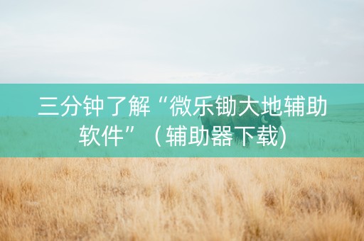 三分钟了解“微乐锄大地辅助软件”（辅助器下载)