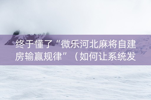 终于懂了“微乐河北麻将自建房输赢规律”（如何让系统发好牌)