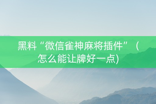 黑料“微信雀神麻将插件”（怎么能让牌好一点)