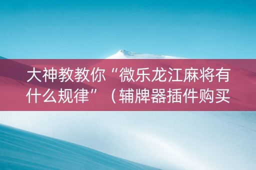 大神教教你“微乐龙江麻将有什么规律”（辅牌器插件购买)