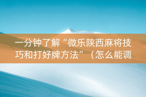 一分钟了解“微乐陕西麻将技巧和打好牌方法”（怎么能调好牌)