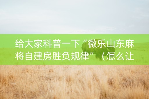 给大家科普一下“微乐山东麻将自建房胜负规律”（怎么让系统给自己好牌)
