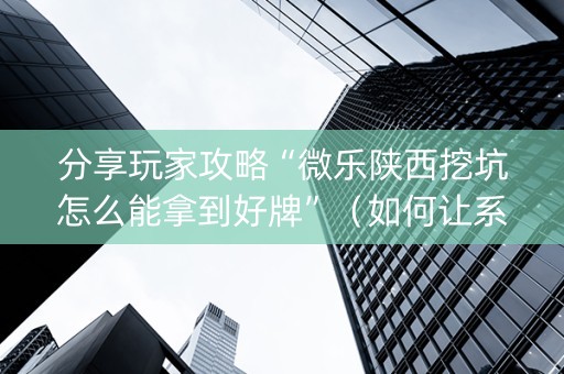 分享玩家攻略“微乐陕西挖坑怎么能拿到好牌”（如何让系统发好牌)