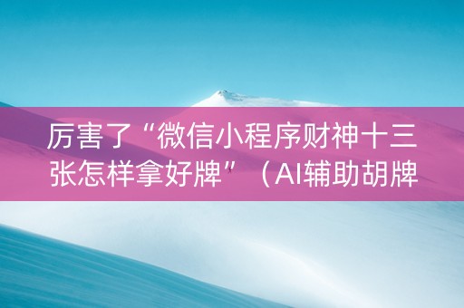 厉害了“微信小程序财神十三张怎样拿好牌”（AI辅助胡牌规则)