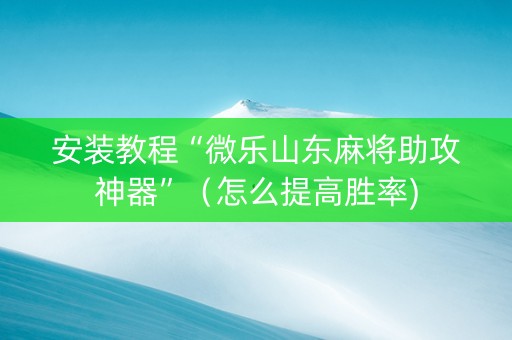 安装教程“微乐山东麻将助攻神器”（怎么提高胜率)