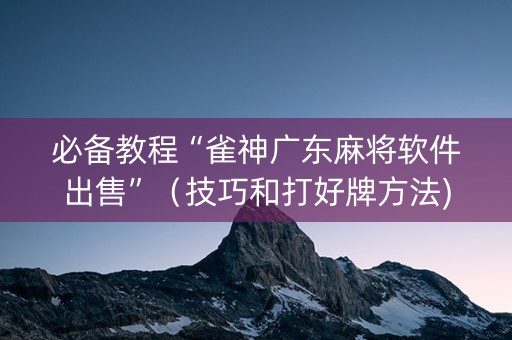必备教程“雀神广东麻将软件出售”（技巧和打好牌方法)