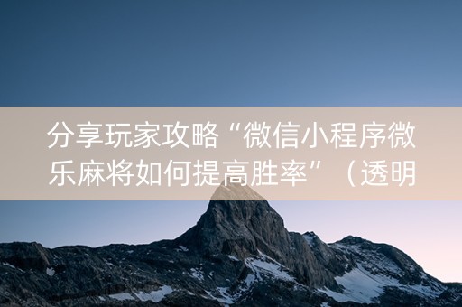 分享玩家攻略“微信小程序微乐麻将如何提高胜率”（透明挂辅助器)
