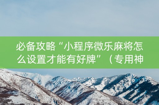 必备攻略“小程序微乐麻将怎么设置才能有好牌”（专用神器)