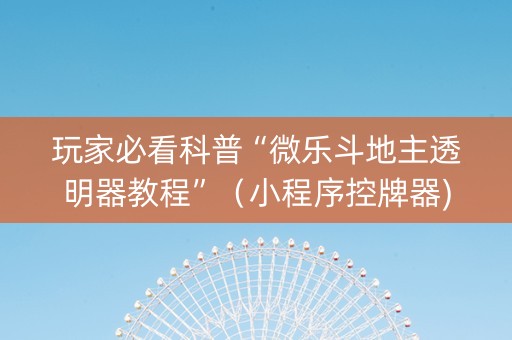 玩家必看科普“微乐斗地主透明器教程”（小程序控牌器)