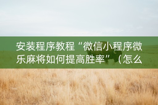 安装程序教程“微信小程序微乐麻将如何提高胜率”（怎么提高胜率)
