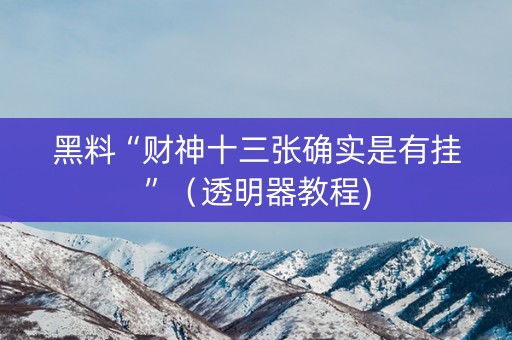 黑料“财神十三张确实是有挂”（透明器教程)