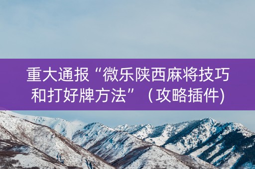 重大通报“微乐陕西麻将技巧和打好牌方法”（攻略插件)