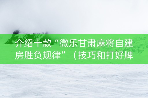介绍十款“微乐甘肃麻将自建房胜负规律”（技巧和打好牌方法)