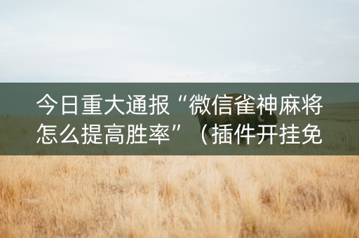 今日重大通报“微信雀神麻将怎么提高胜率”（插件开挂免费AI)