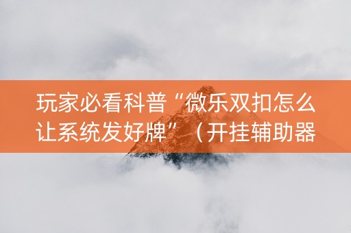 玩家必看科普“微乐双扣怎么让系统发好牌”（开挂辅助器插件)