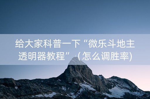 给大家科普一下“微乐斗地主透明器教程”（怎么调胜率)