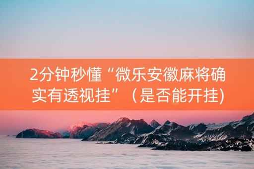 2分钟秒懂“微乐安徽麻将确实有透视挂”（是否能开挂)