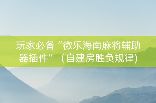 玩家必备“微乐海南麻将辅助器插件”（自建房胜负规律)