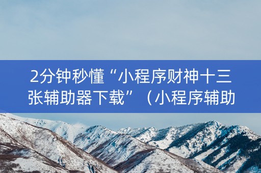 2分钟秒懂“小程序财神十三张辅助器下载”（小程序辅助软件)