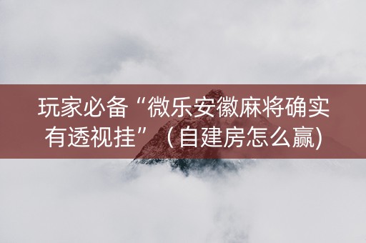玩家必备“微乐安徽麻将确实有透视挂”（自建房怎么赢)