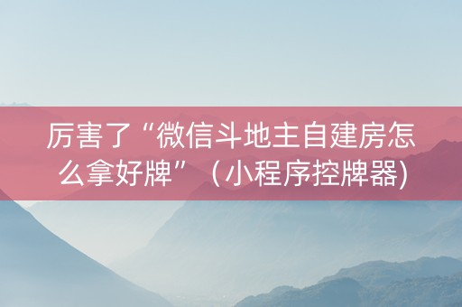 厉害了“微信斗地主自建房怎么拿好牌”（小程序控牌器)