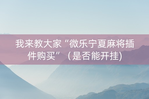 我来教大家“微乐宁夏麻将插件购买”（是否能开挂)