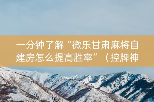 一分钟了解“微乐甘肃麻将自建房怎么提高胜率”（控牌神器)