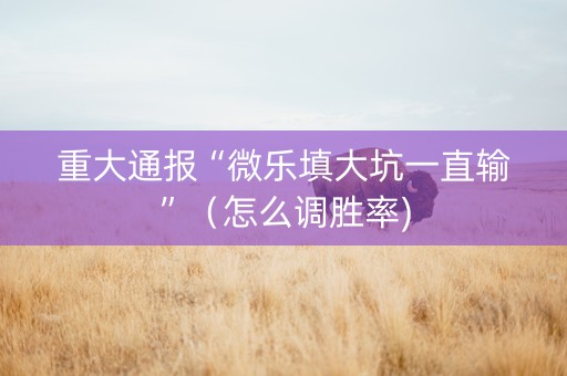 重大通报“微乐填大坑一直输”（怎么调胜率)