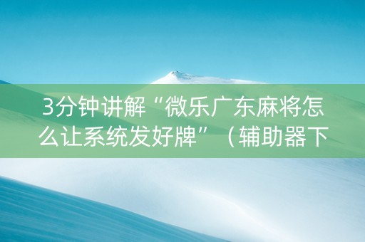 3分钟讲解“微乐广东麻将怎么让系统发好牌”（辅助器下载)