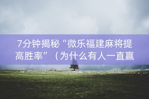 7分钟揭秘“微乐福建麻将提高胜率”（为什么有人一直赢)