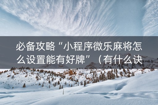 必备攻略“小程序微乐麻将怎么设置能有好牌”（有什么诀窍)