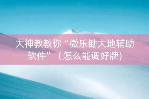 大神教教你“微乐锄大地辅助软件”（怎么能调好牌)