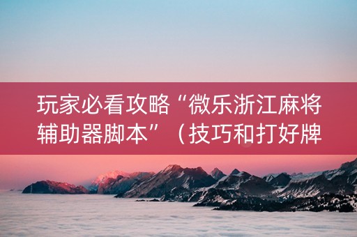 玩家必看攻略“微乐浙江麻将辅助器脚本”（技巧和打好牌方法)