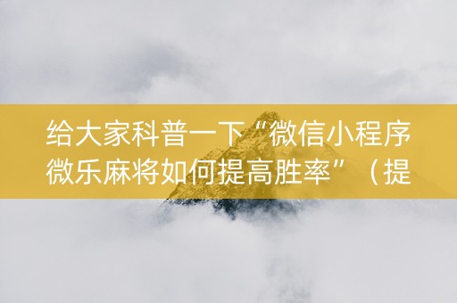 给大家科普一下“微信小程序微乐麻将如何提高胜率”（提高胜率软件)