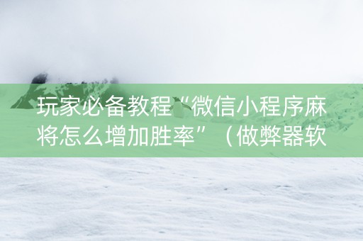 玩家必备教程“微信小程序麻将怎么增加胜率”（做弊器软件下载)