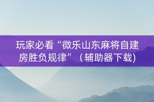 玩家必看“微乐山东麻将自建房胜负规律”（辅助器下载)