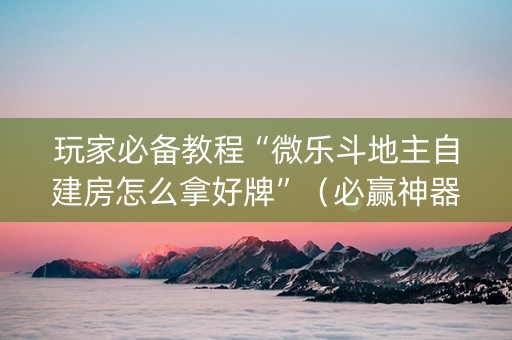 玩家必备教程“微乐斗地主自建房怎么拿好牌”（必赢神器)