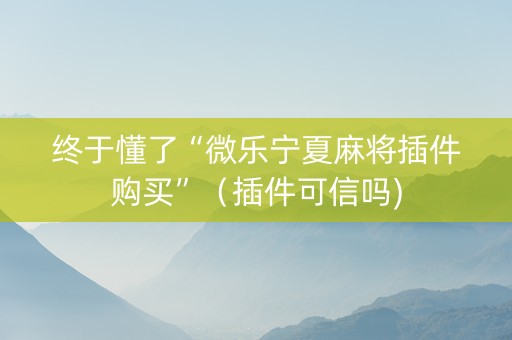 终于懂了“微乐宁夏麻将插件购买”（插件可信吗)