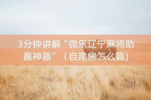 3分钟讲解“微乐辽宁麻将助赢神器”（自建房怎么赢)