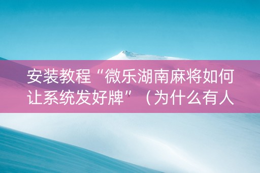 安装教程“微乐湖南麻将如何让系统发好牌”（为什么有人一直赢)