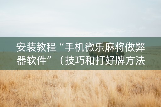 安装教程“手机微乐麻将做弊器软件”（技巧和打好牌方法)