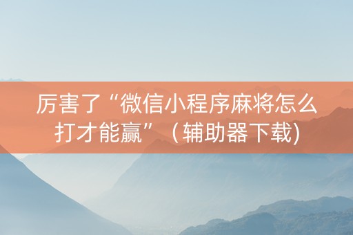 厉害了“微信小程序麻将怎么打才能赢”（辅助器下载)