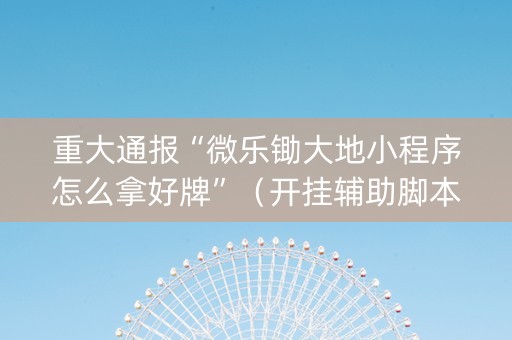 重大通报“微乐锄大地小程序怎么拿好牌”（开挂辅助脚本)