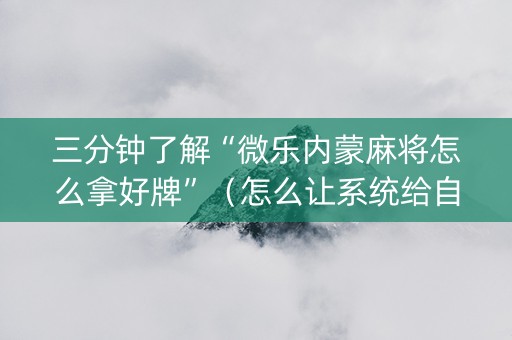三分钟了解“微乐内蒙麻将怎么拿好牌”（怎么让系统给自己好牌)