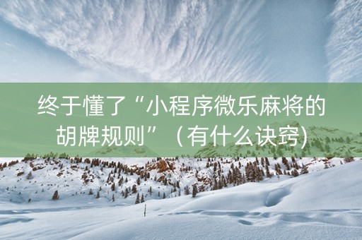 终于懂了“小程序微乐麻将的胡牌规则”（有什么诀窍)