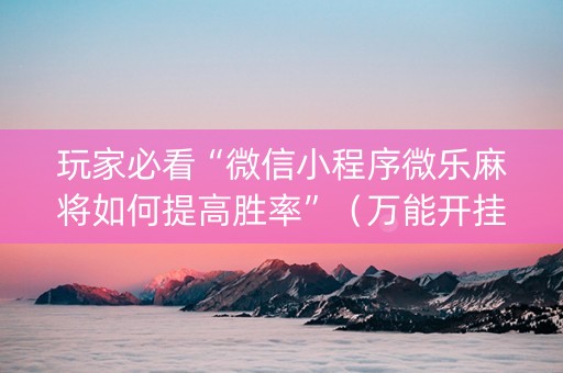 玩家必看“微信小程序微乐麻将如何提高胜率”（万能开挂器)
