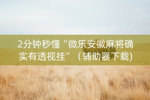 2分钟秒懂“微乐安徽麻将确实有透视挂”（辅助器下载)