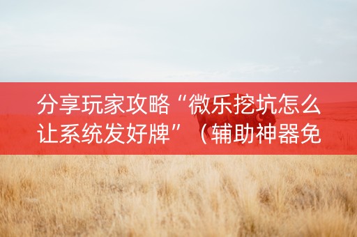 分享玩家攻略“微乐挖坑怎么让系统发好牌”（辅助神器免费)