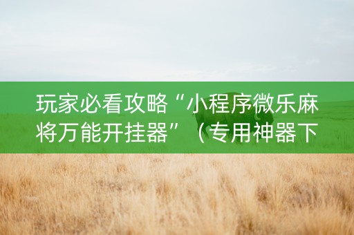 玩家必看攻略“小程序微乐麻将万能开挂器”（专用神器下载)
