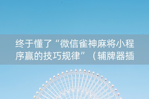 终于懂了“微信雀神麻将小程序赢的技巧规律”（辅牌器插件购买)
